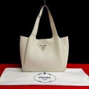 Prada Vitello Dino leather tote bag white triangle logo